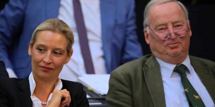 Leaders of Alternative for Germany (AfD) Alexander Gauland and Alice Weidel attend a budget debate at the lower house of parliament Bundestag in Berlin, Germany, July 4, 2018.   REUTERS/Hannibal Hanschke